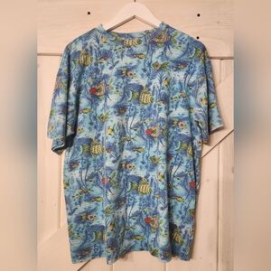 Vintage Single Stitch All Over Print Koi Fish Shirt. Size L.